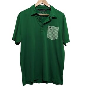 Travis Mathew Chive Golf Green Polo Stripe Chest Pocket men's size Large